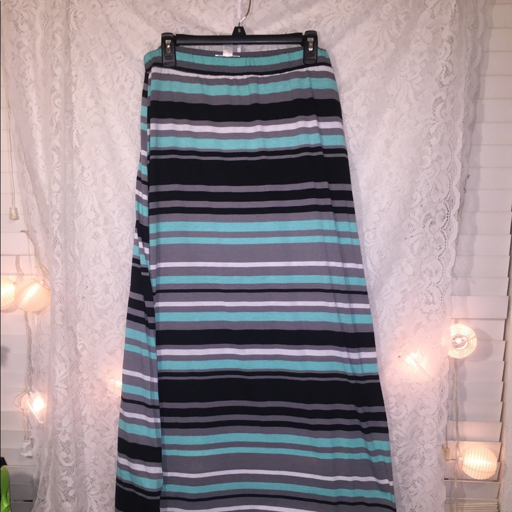 Teal white gray black maxi skirt